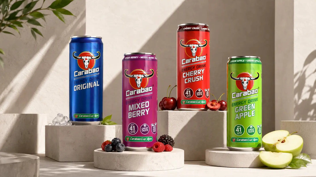 A selection of Carabao energy drinks for sale on What'Supps online store 
