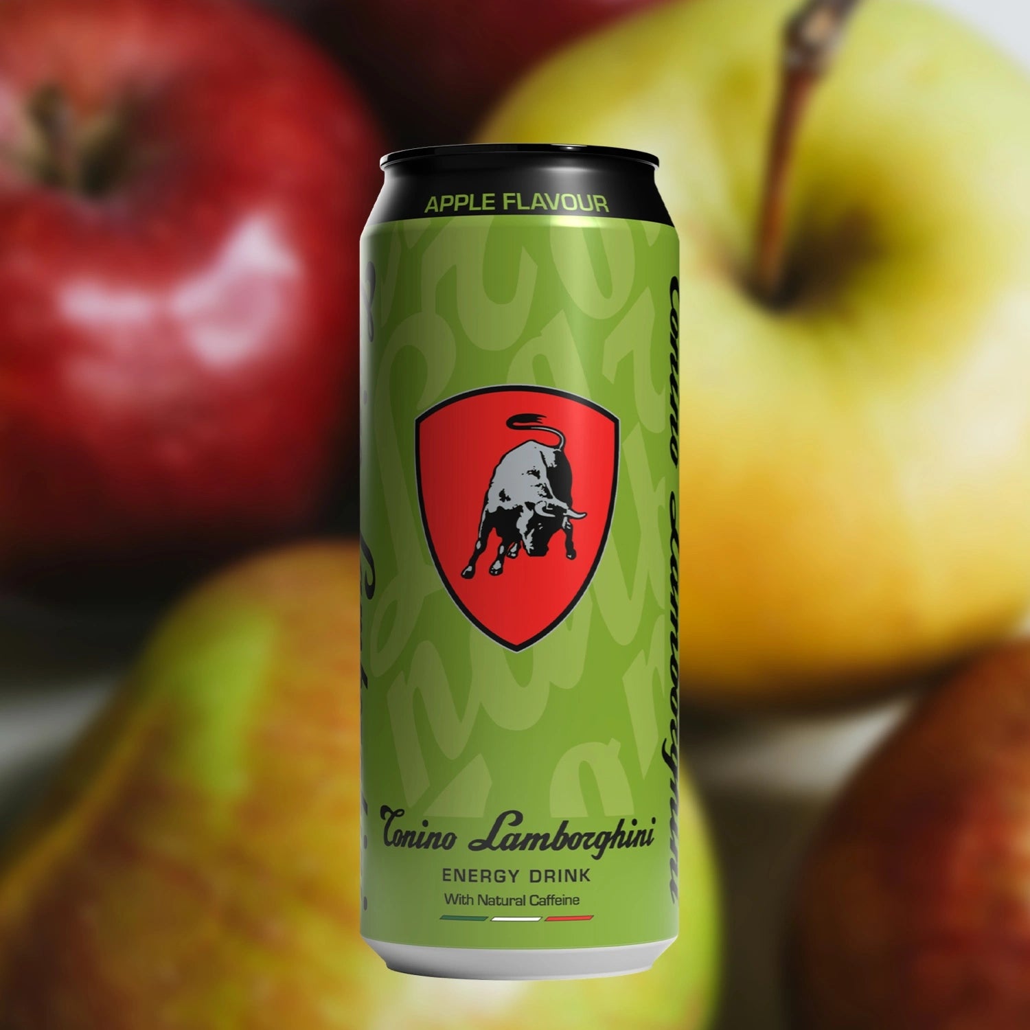 Tonino Lamborghini Energy Drink with Apples in background