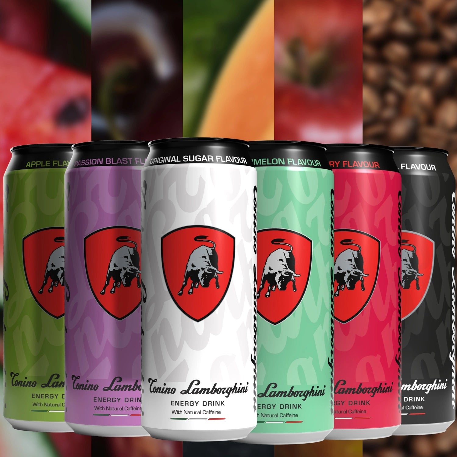 Tonino Lamborghini Energy Drink in Apple, Passion Blast, Original Sugar Free, Watermelon, Cherry and Original Flavours
