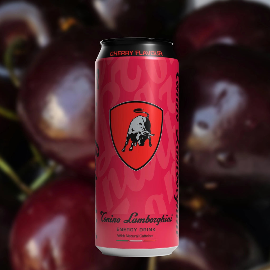Tonino Lamborghini Energy Drink on a background of Cherries