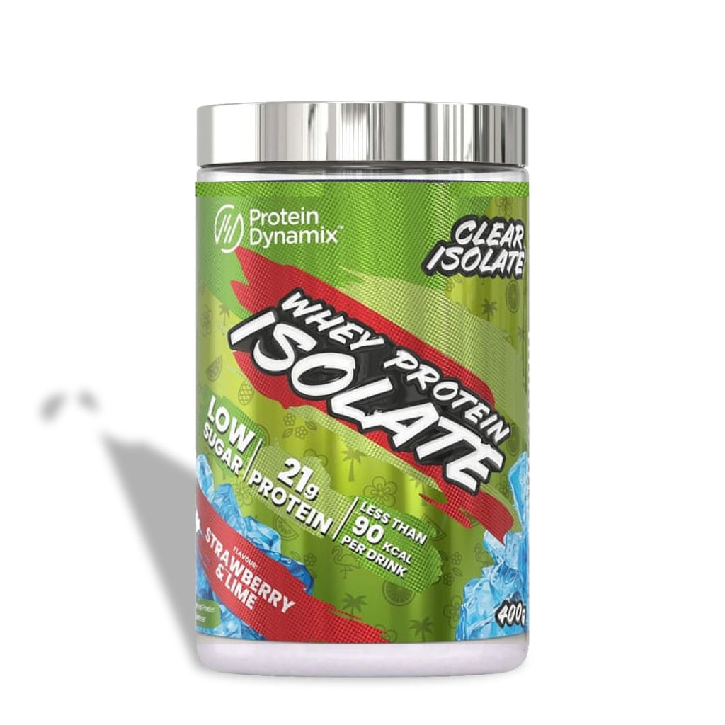 Protein Dynamix Whey Protein Isolate container on a white background