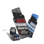 Two bottles of Dynamo Explosive Pre-Workout Booster Shot on a white background