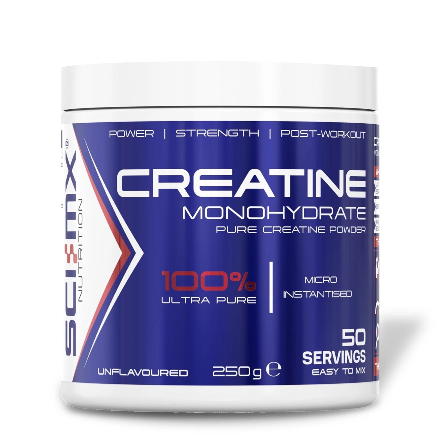 Container of SCI-MX Nutrition Creatine Monohydrate powder on a white background