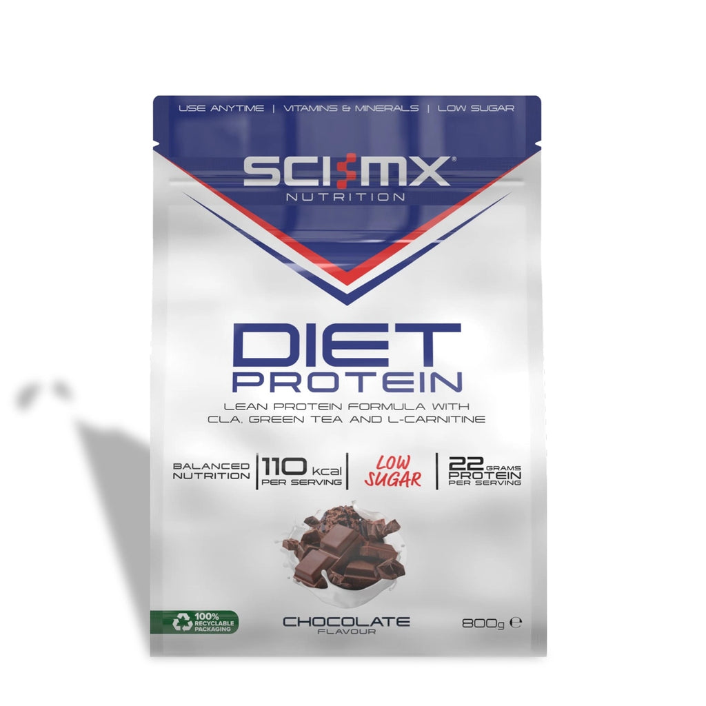 Sci-MX Nutrition Diet Protein package with chocolate flavour on a white background