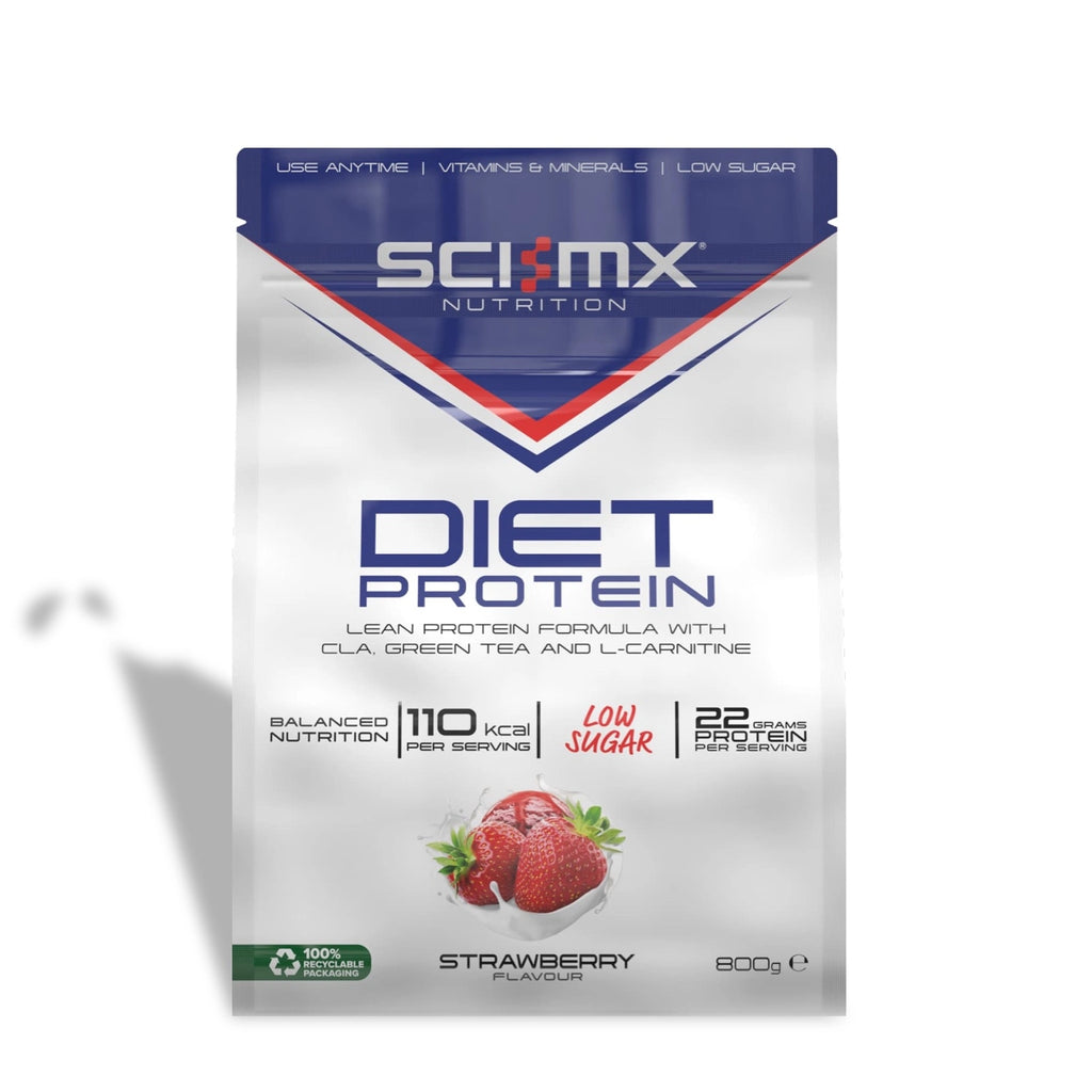 Sci-MX Nutrition Diet Protein package with strawberry flavour on a white background