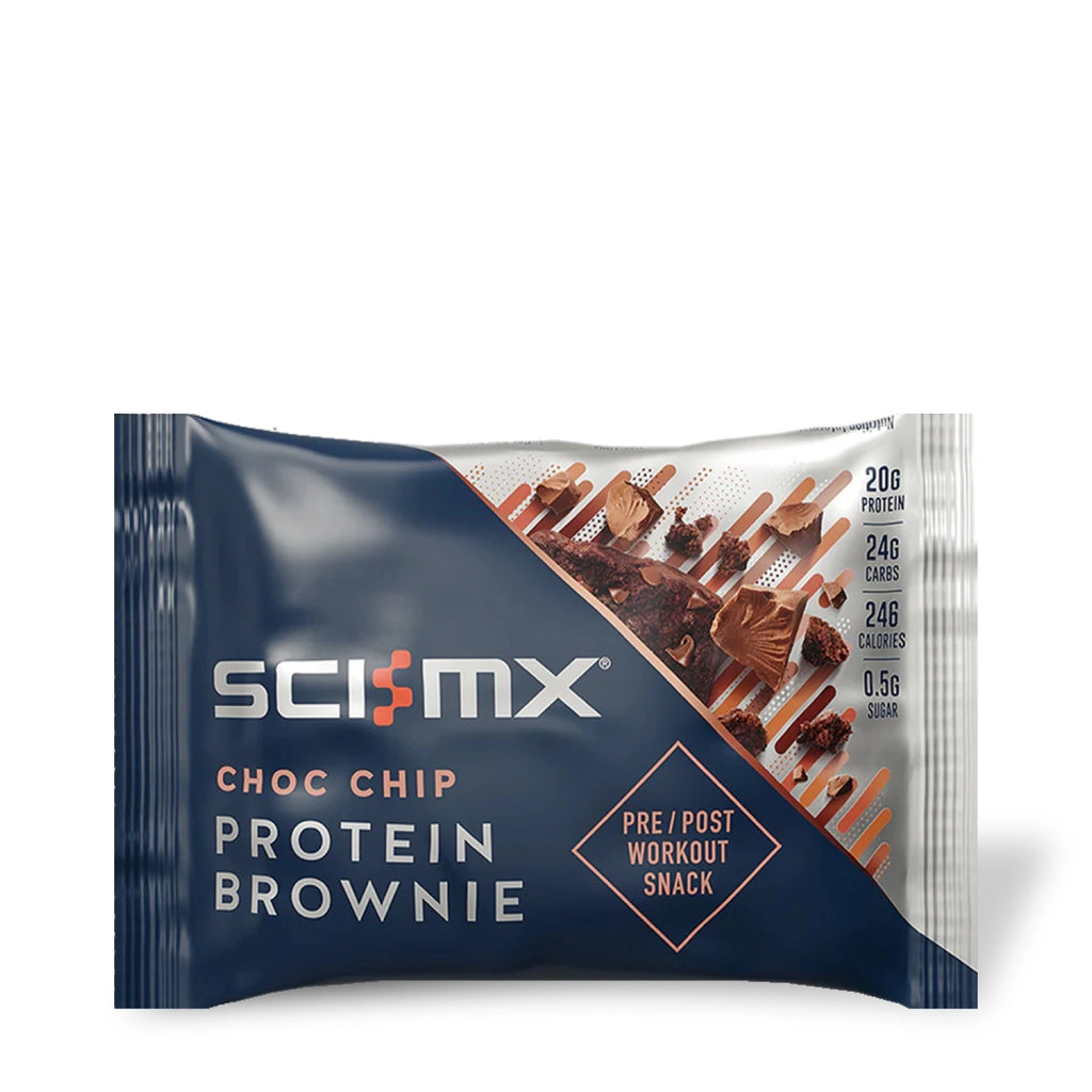 Sci-Mx Choc Chip Protein Brownie package on a white background
