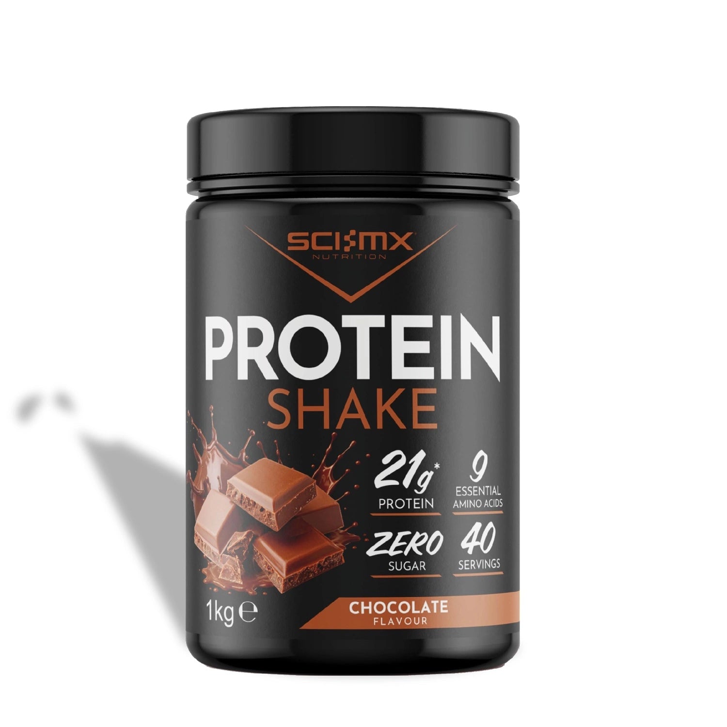 Sci-Mx Protein Shake with Chocolate flavour on a white background