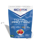 Sci-Mx Nutrition Total Protein package with strawberry flavor on a white background