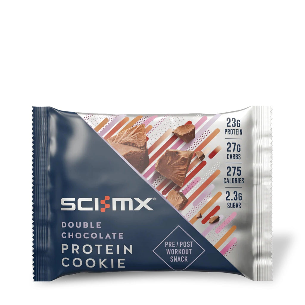 Sci-MX Double Chocolate Protein Cookie package on a white background