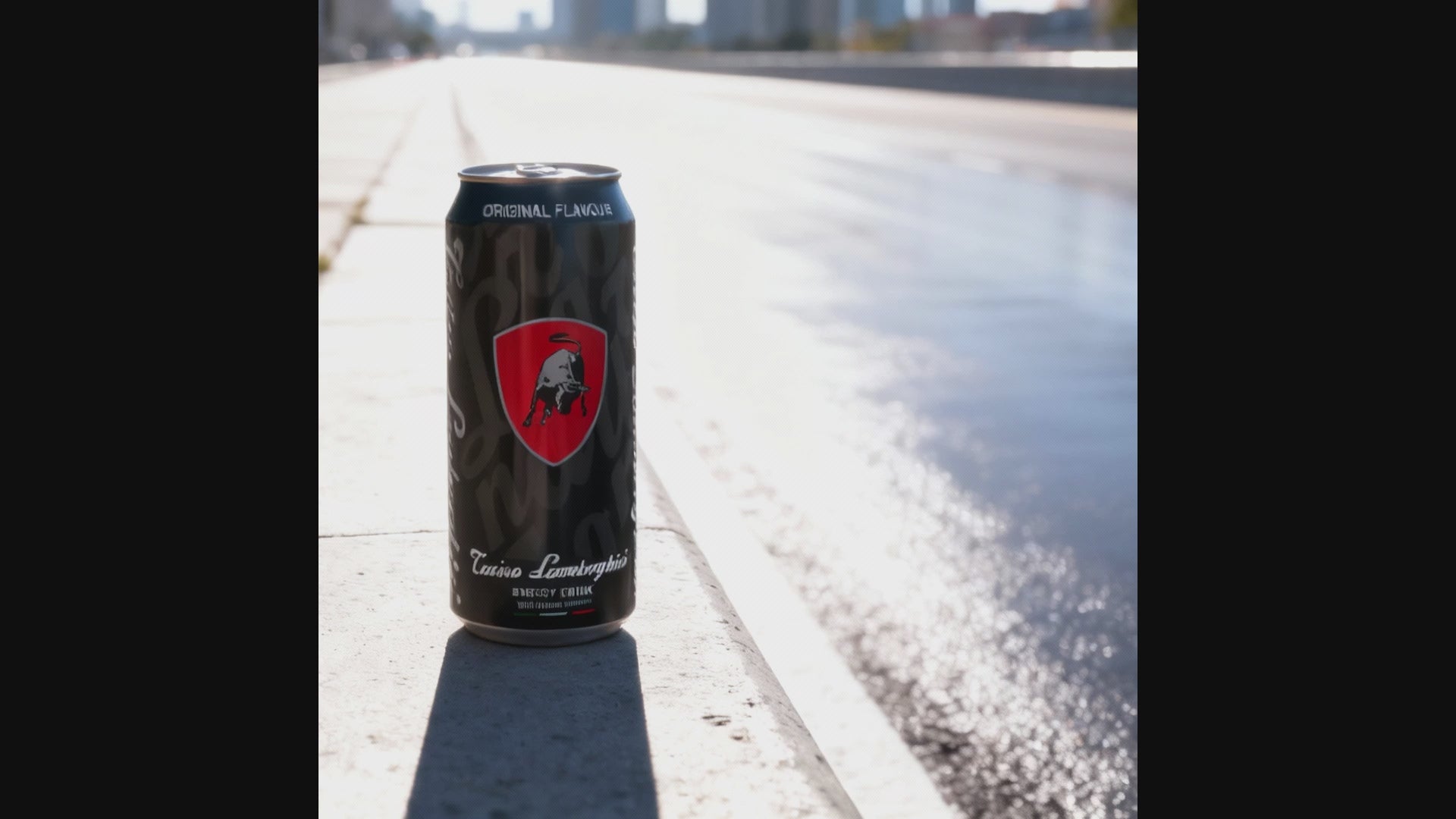short video with 4 x stills of Lamborghini energy drink with Lamborghini cars speeding past